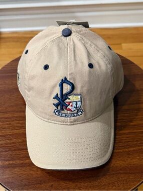 The Game Khaki Baseball Cap with Navy Embroidery